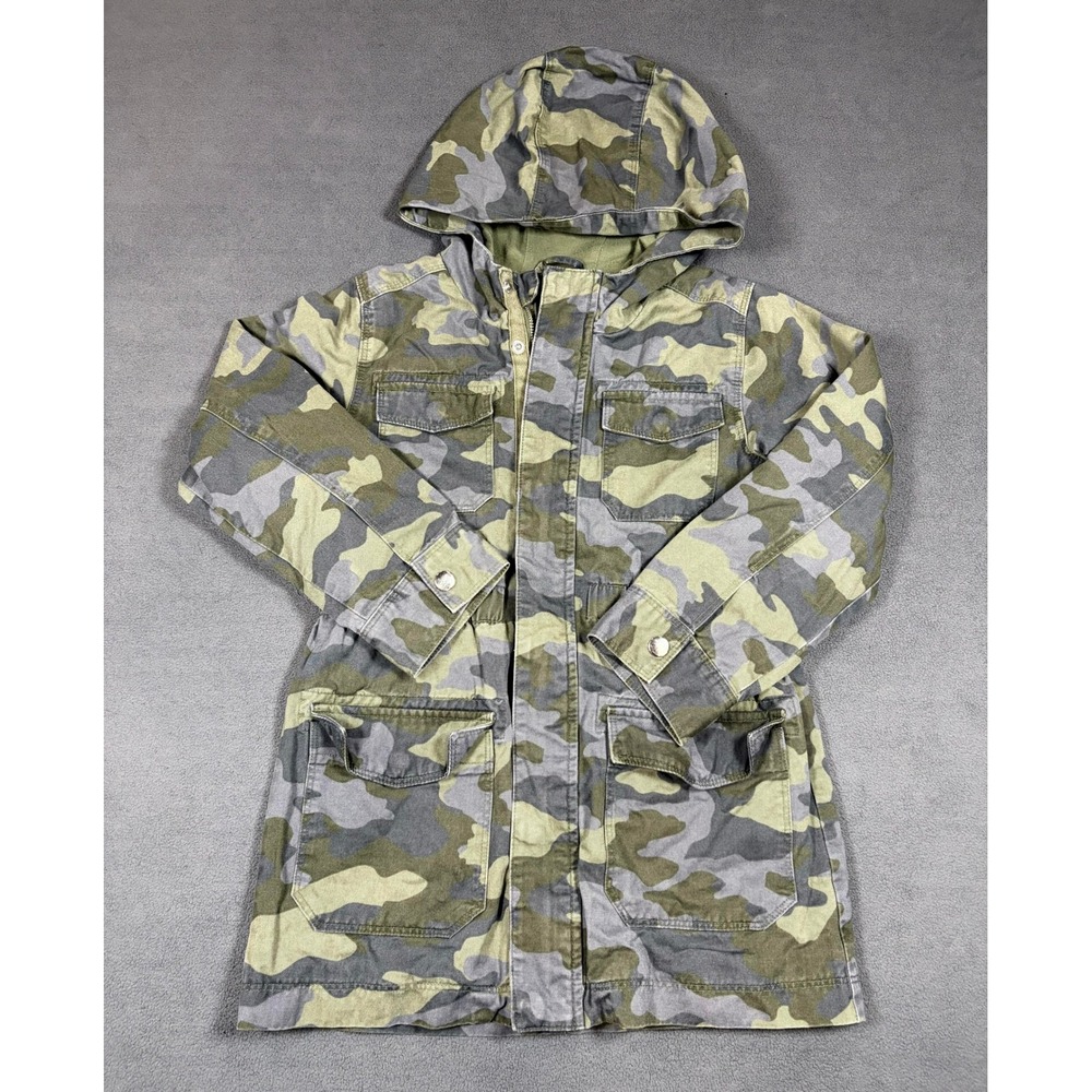 Cat & Jack Utility Jacket Girls S (6/6X) Green Camouflage Hooded Full Zip